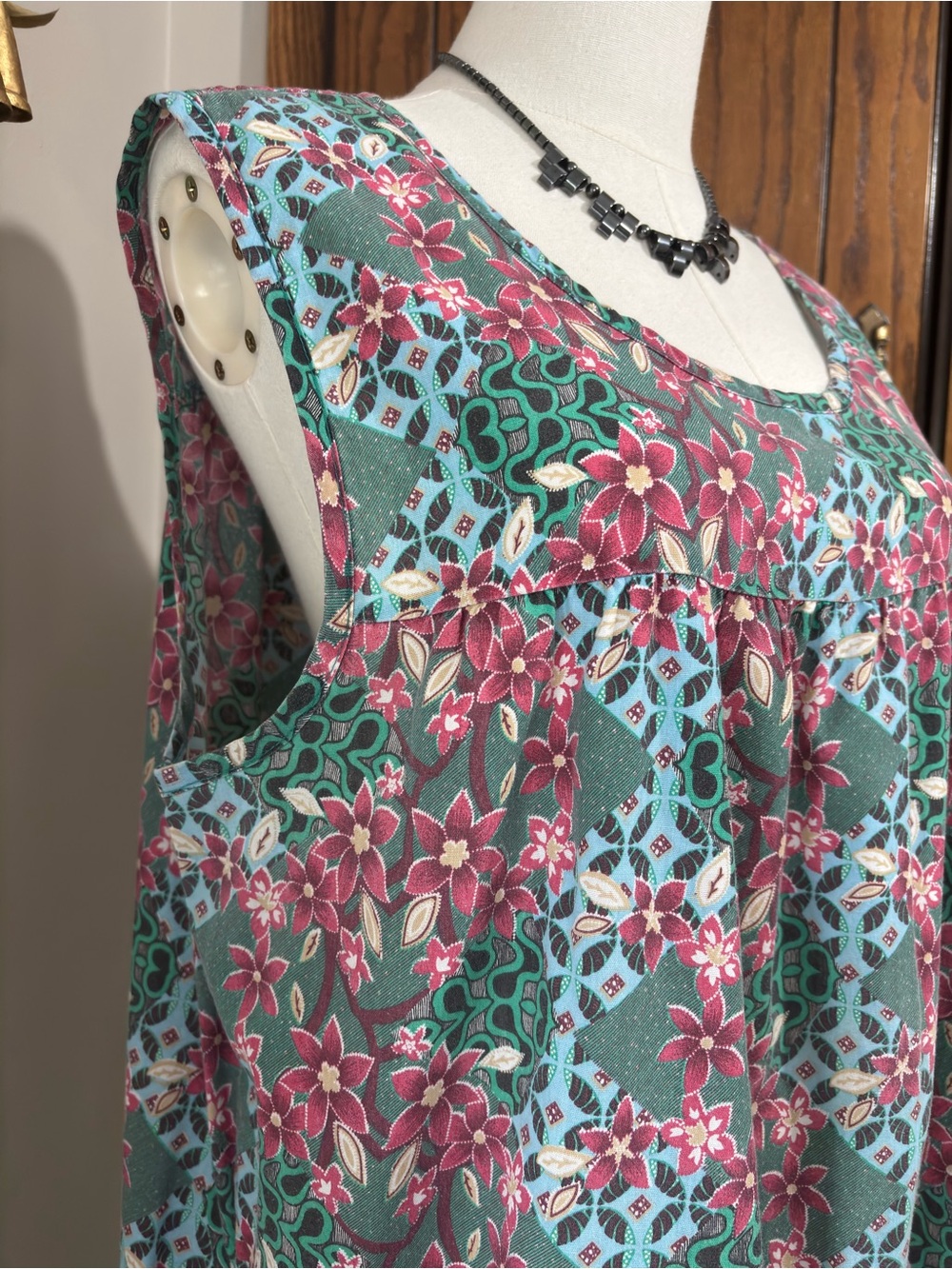 Anthony Richards Vintage Muu Muu Pinafore Midi Dress Pink and Green Size Lg - Picture 4 of 7